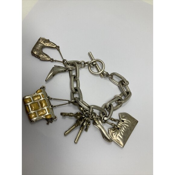 Kenneth Cole Reaction Charm Bracelet Shoes Purses Keys Mostly Silver Tone - Picture 6 of 11